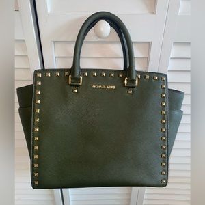 Michael Kors green leather handbag